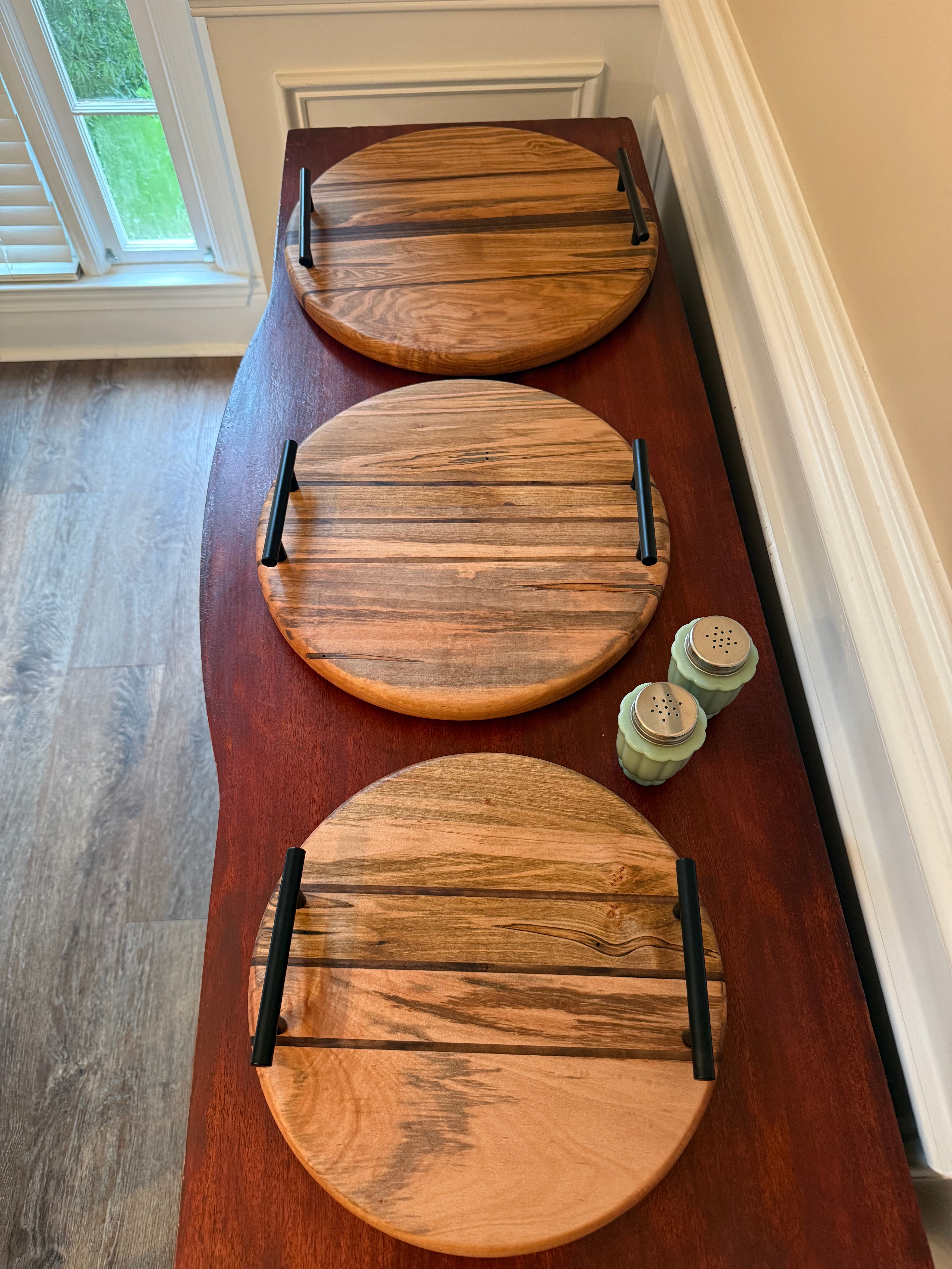 Ambrosia Maple & Walnut Round Serving Tray Set